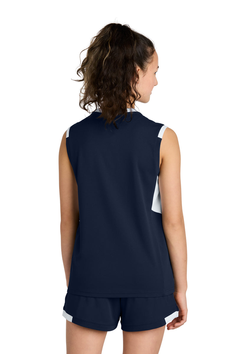 Sport-Tek Youth Club Sleeveless V-Neck - True Navy/ White