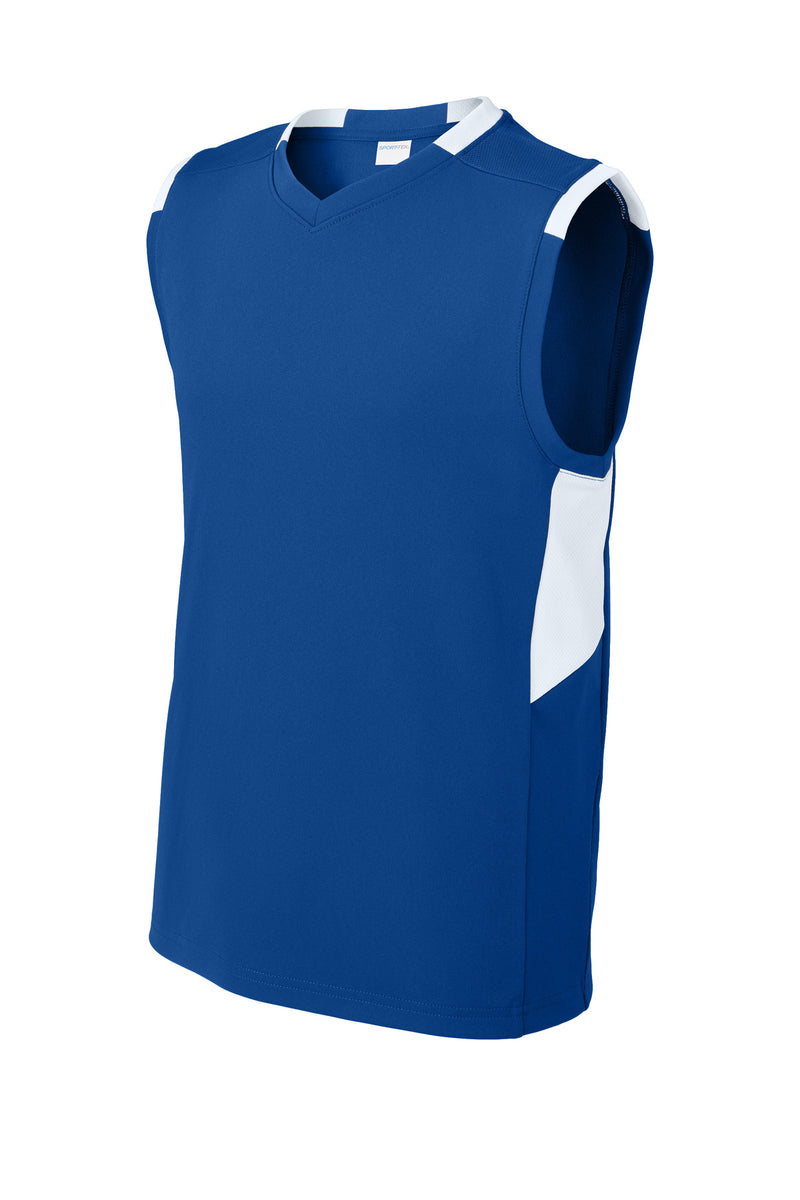 Sport-Tek Youth Club Sleeveless V-Neck - True Royal/ White