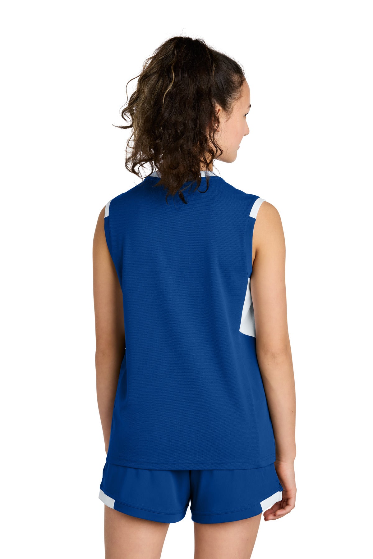 Sport-Tek Youth Club Sleeveless V-Neck - True Royal/ White