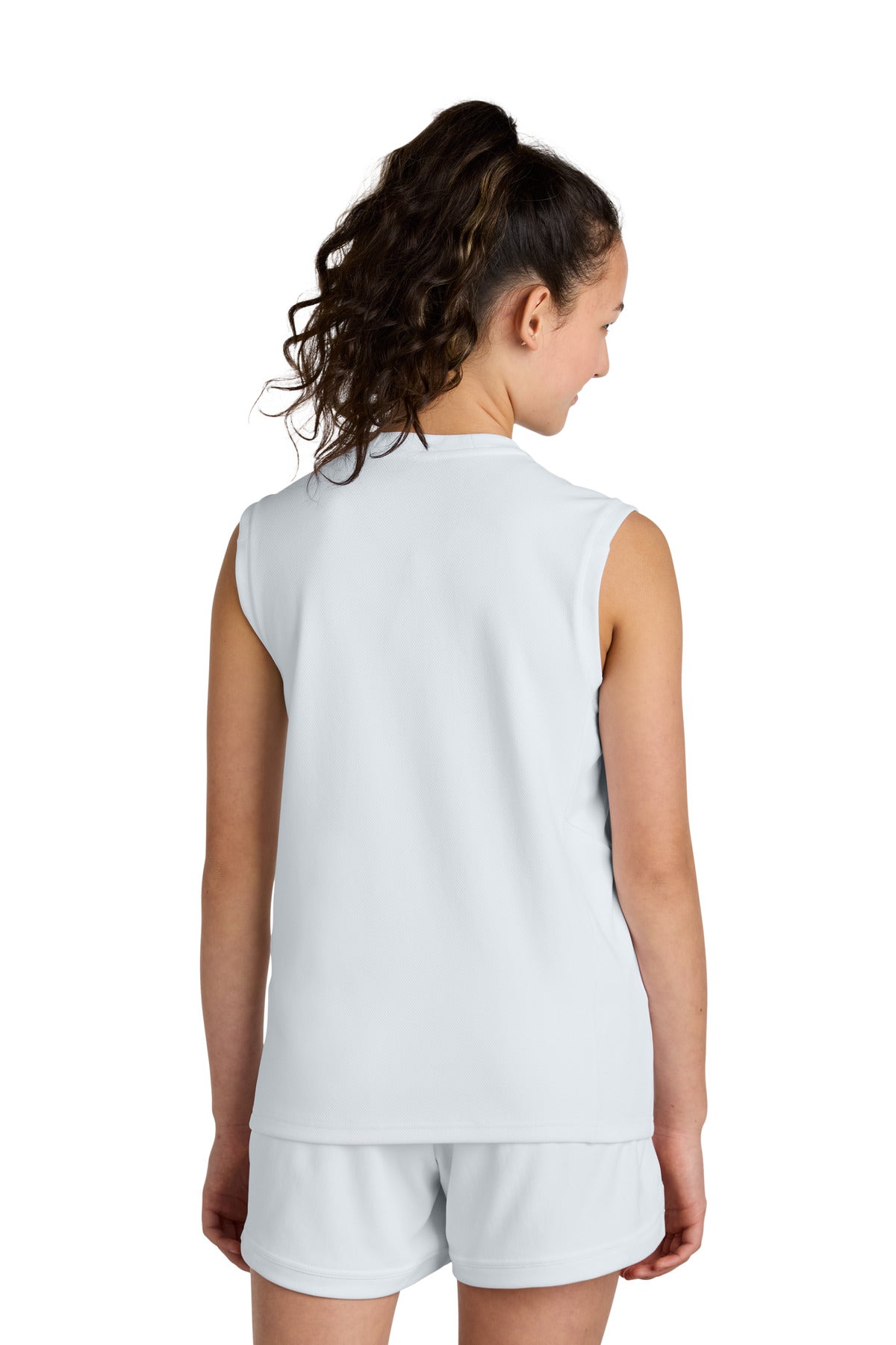 Sport-Tek Youth Club Sleeveless V-Neck - White/ White