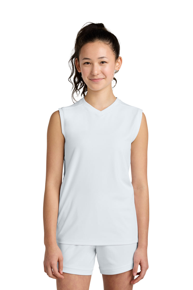 Sport-Tek Youth Club Sleeveless V-Neck - White/ White