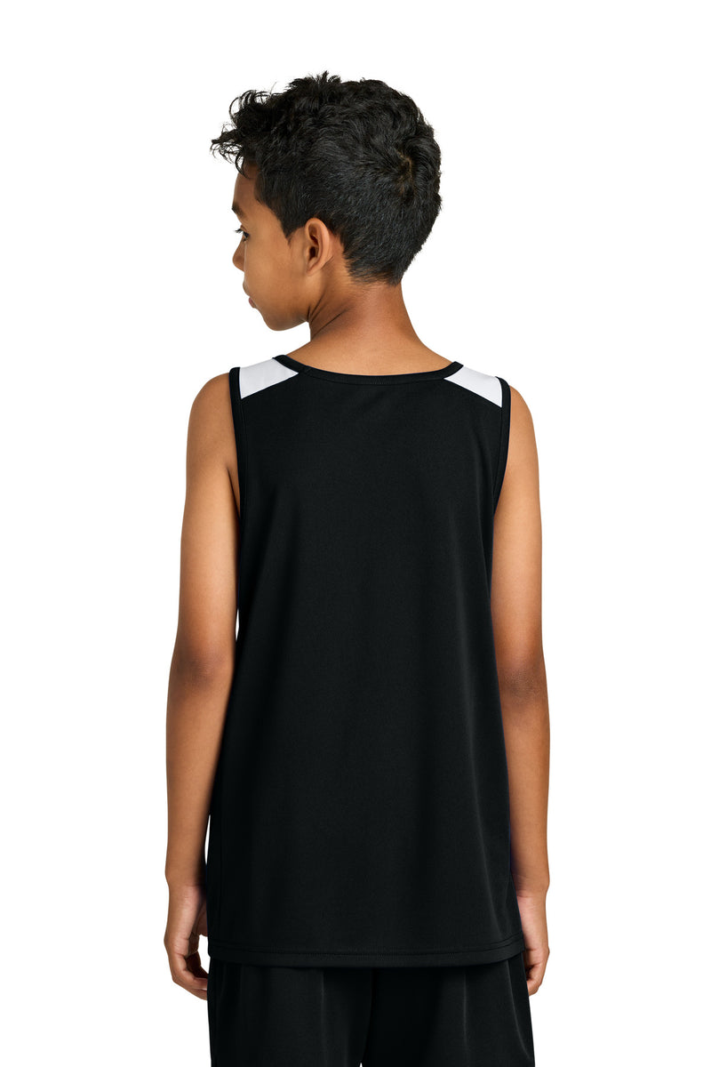 Sport-Tek Youth Club Track Tank - Black/ White