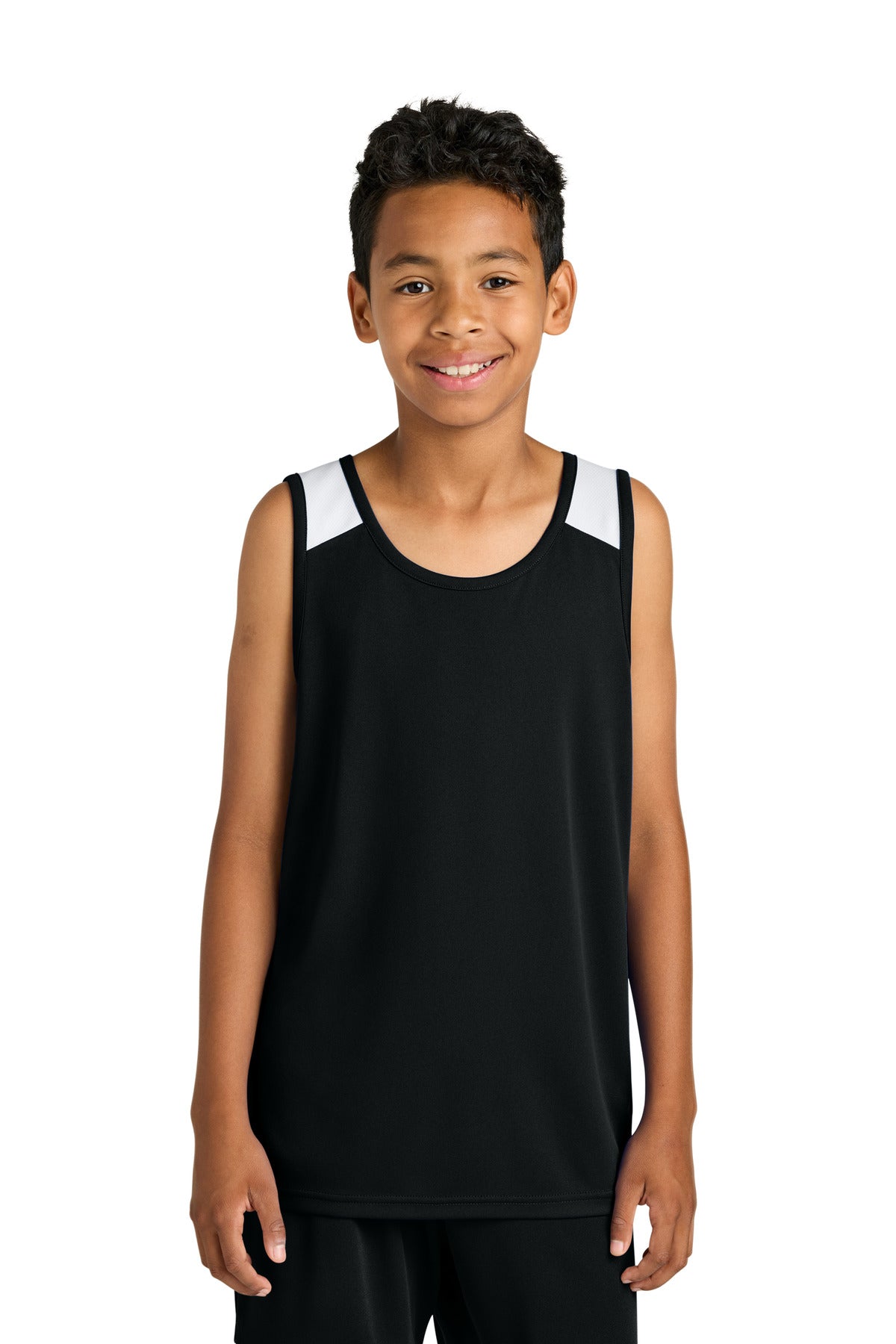 Sport-Tek Youth Club Track Tank - Black/ White