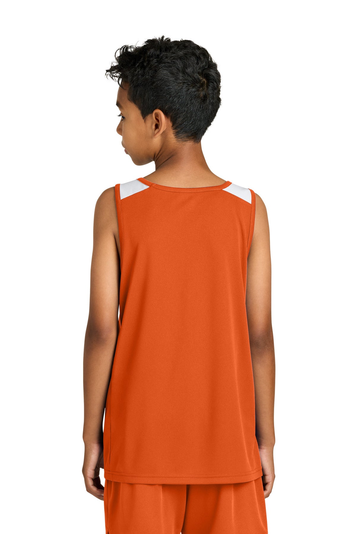 Sport-Tek Youth Club Track Tank - Deep Orange/ White