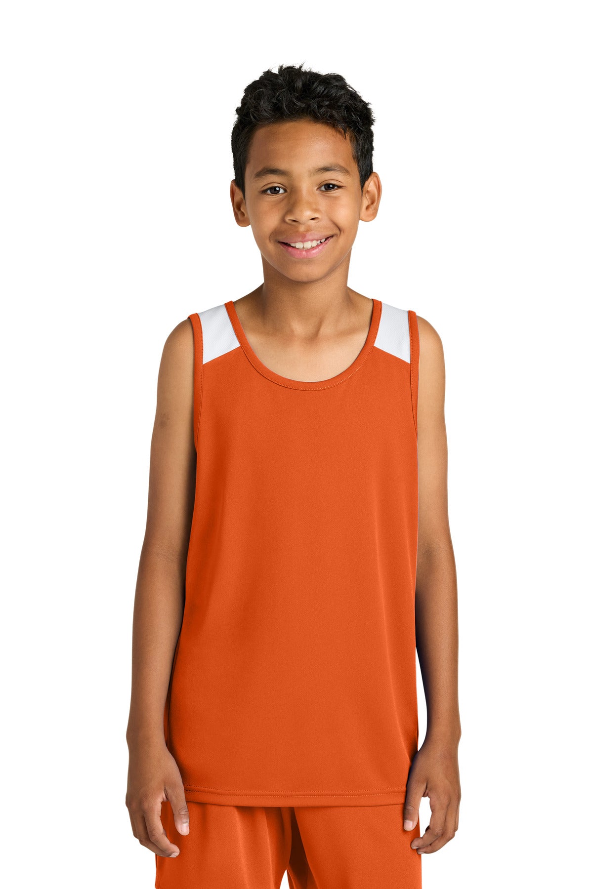 Sport-Tek Youth Club Track Tank - Deep Orange/ White
