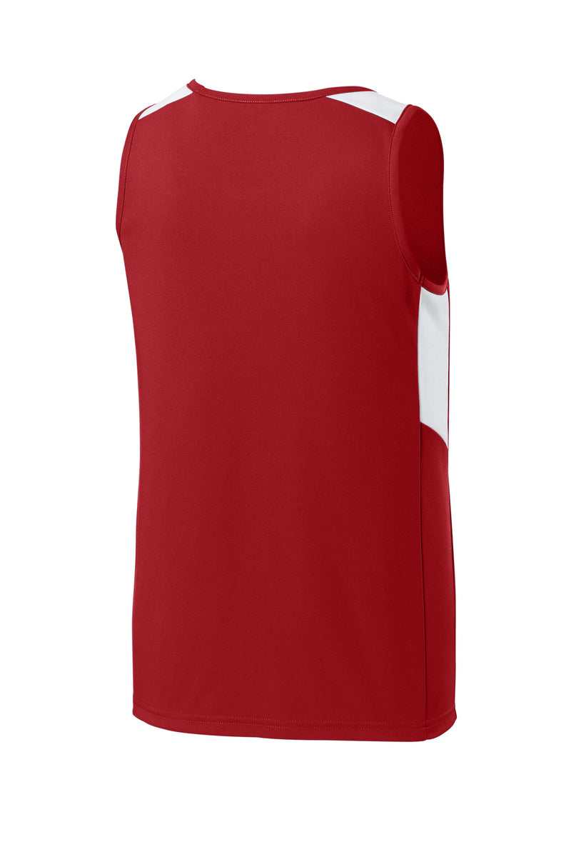 Sport-Tek Youth Club Track Tank - Deep Red/ White