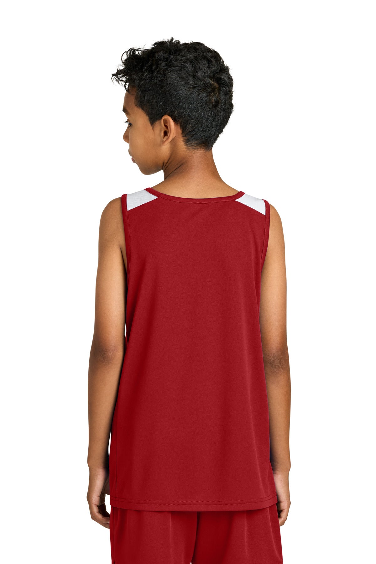 Sport-Tek Youth Club Track Tank - Deep Red/ White