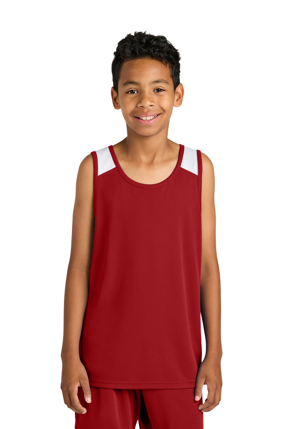 Sport-Tek Youth Club Track Tank - Deep Red/ White