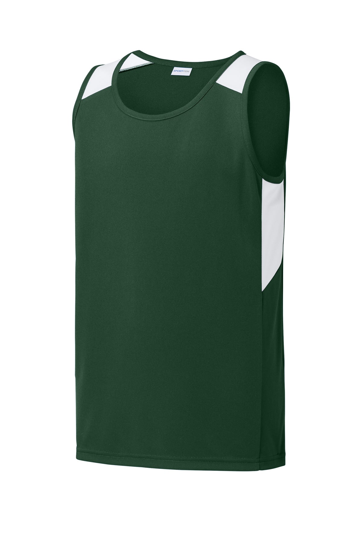 Sport-Tek Youth Club Track Tank - Forest Green/ White
