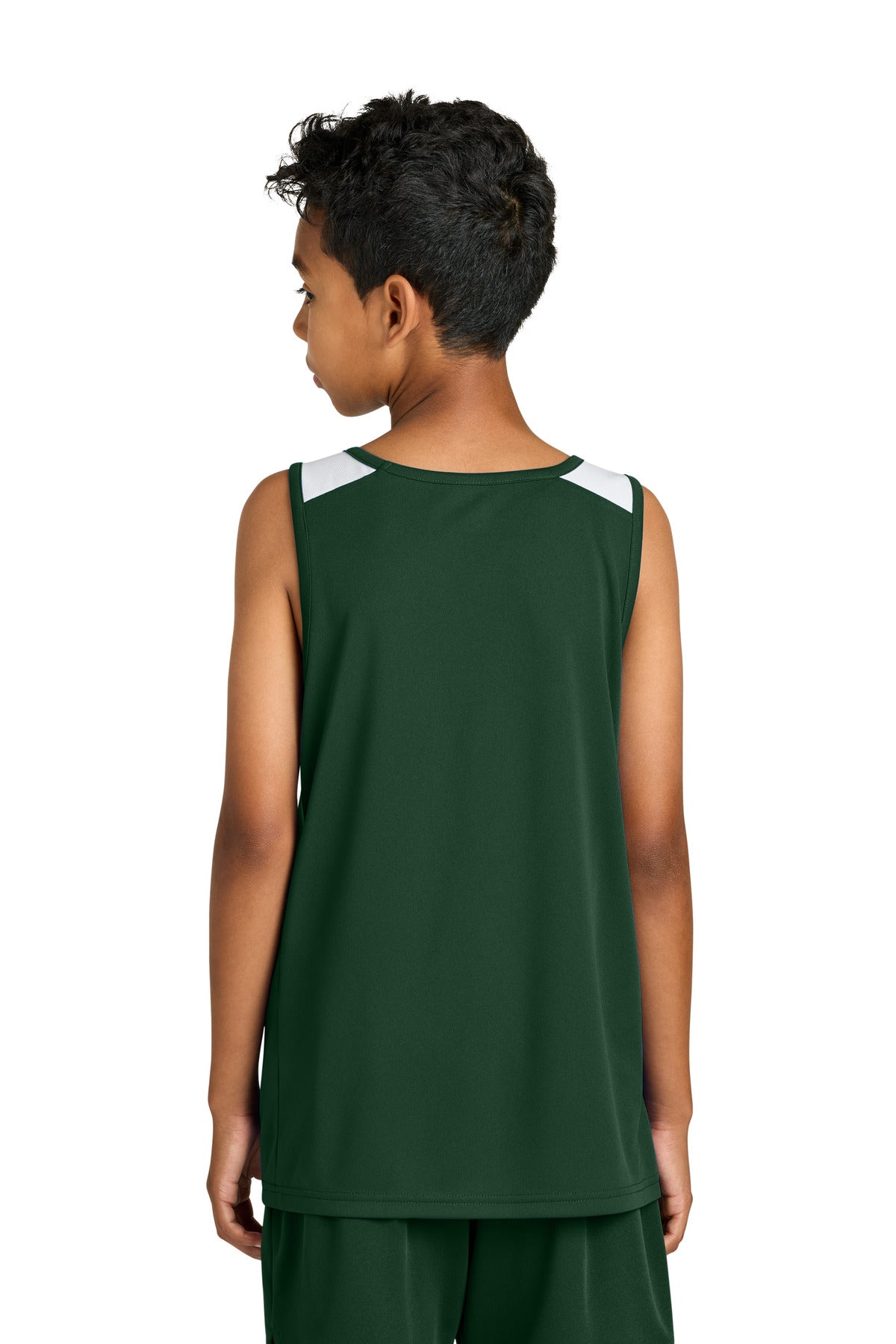 Sport-Tek Youth Club Track Tank - Forest Green/ White