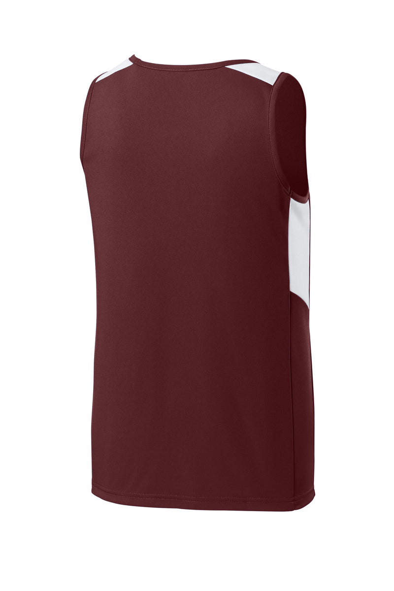 Sport-Tek Youth Club Track Tank - Maroon/ White