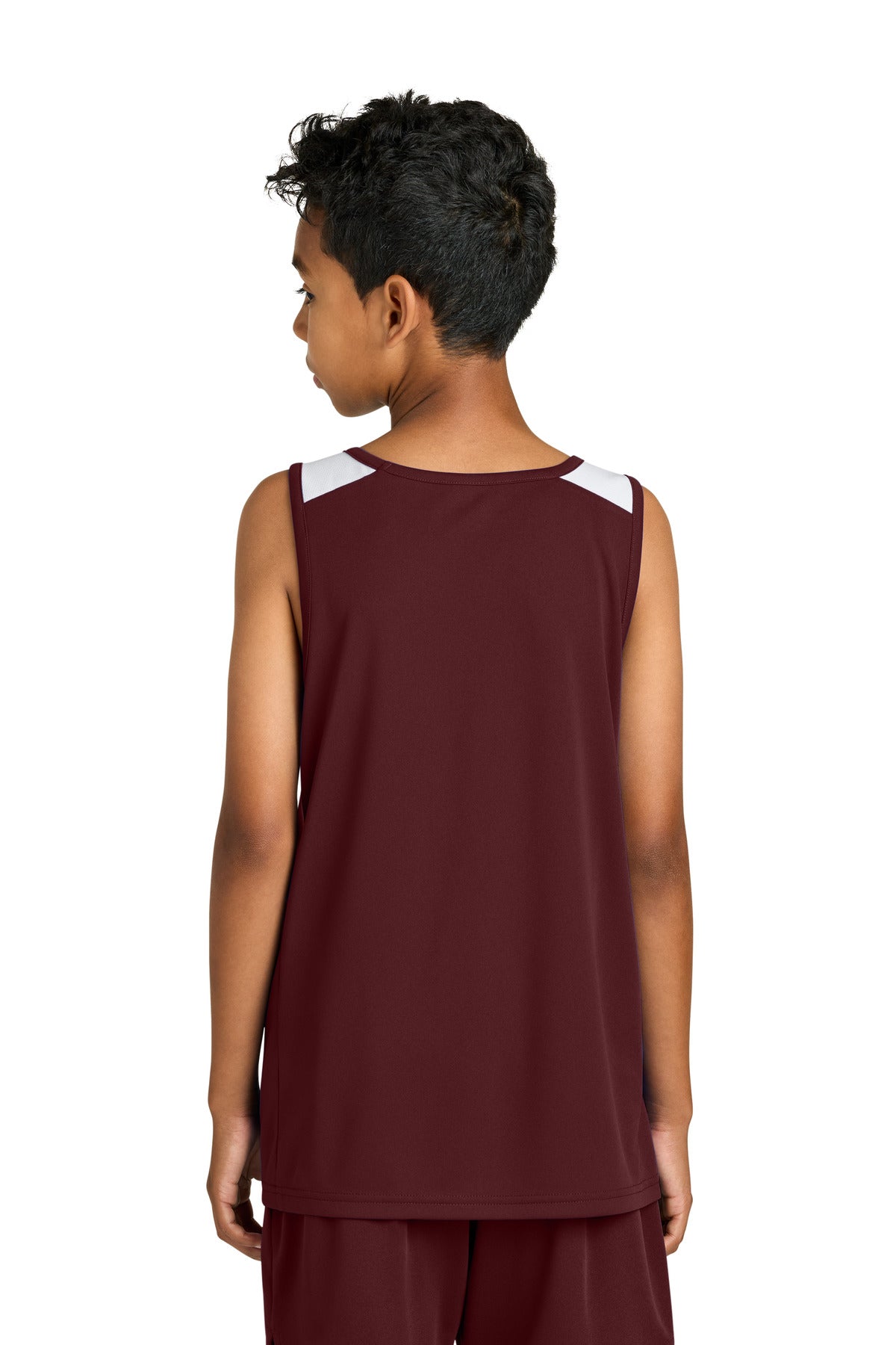Sport-Tek Youth Club Track Tank - Maroon/ White