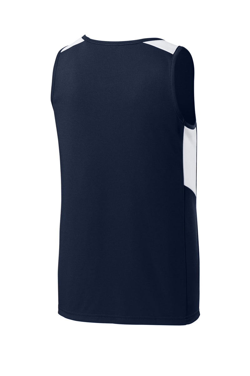Sport-Tek Youth Club Track Tank - True Navy/ White
