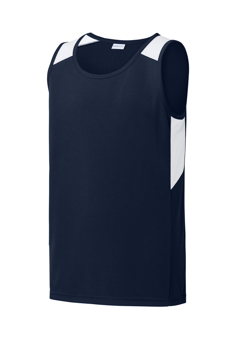 Sport-Tek Youth Club Track Tank - True Navy/ White