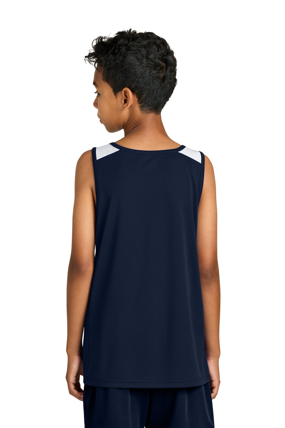 Sport-Tek Youth Club Track Tank - True Navy/ White