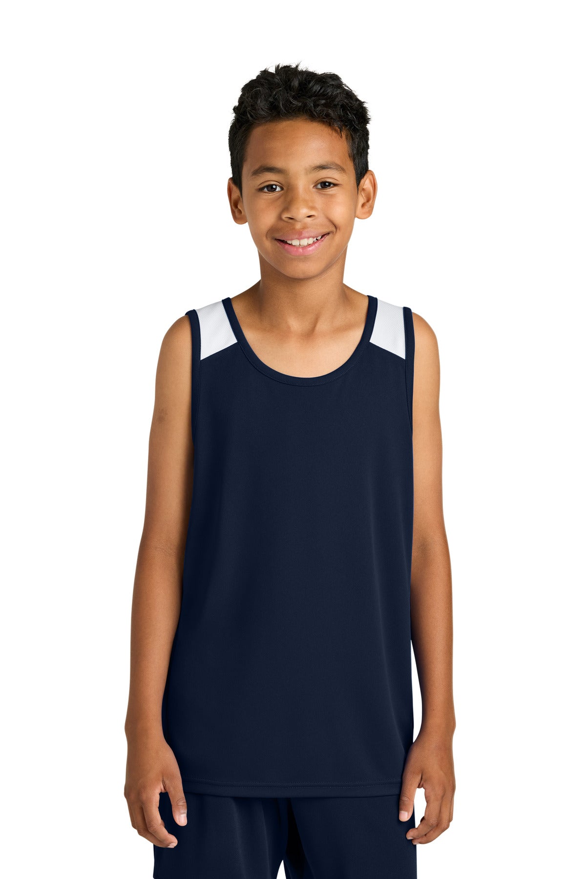 Sport-Tek Youth Club Track Tank - True Navy/ White