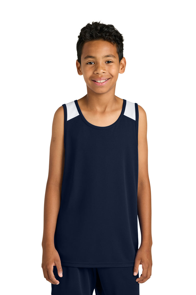 Sport-Tek Youth Club Track Tank - True Navy/ White