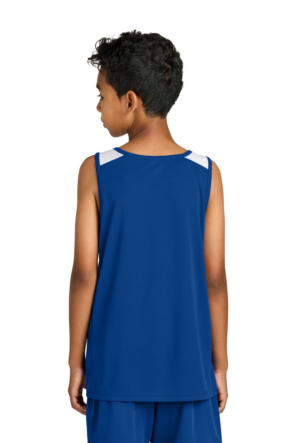 Sport-Tek Youth Club Track Tank - True Royal/ White