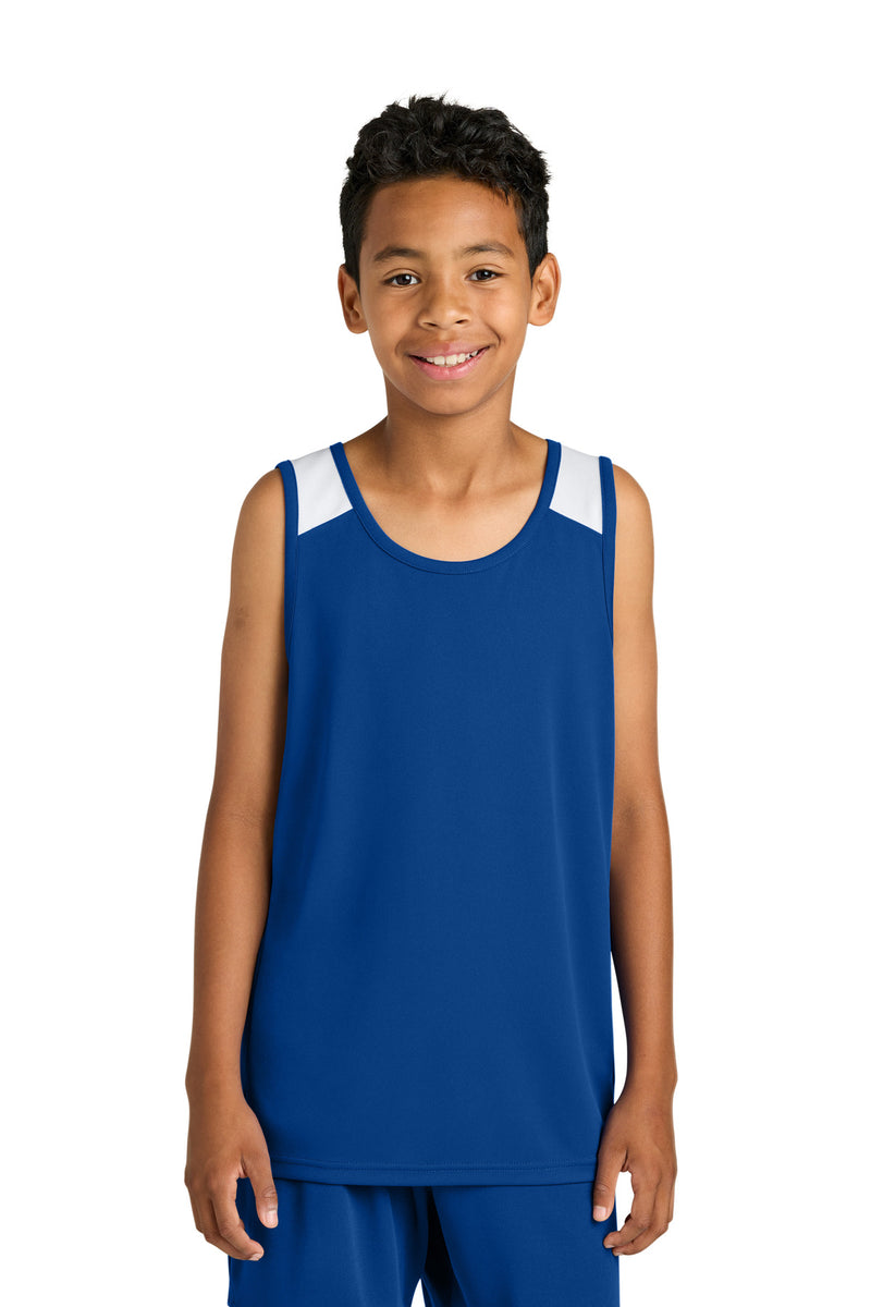 Sport-Tek Youth Club Track Tank - True Royal/ White