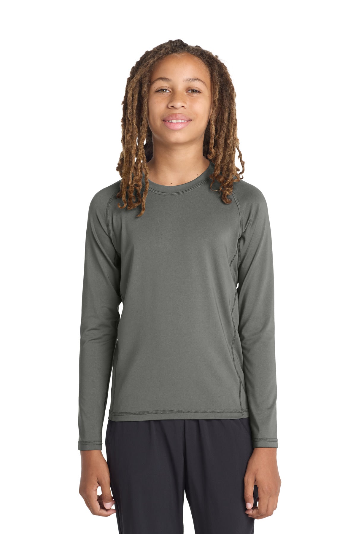 Sport-Tek  Youth Long Sleeve Rashguard Tee - Dark Smoke Grey
