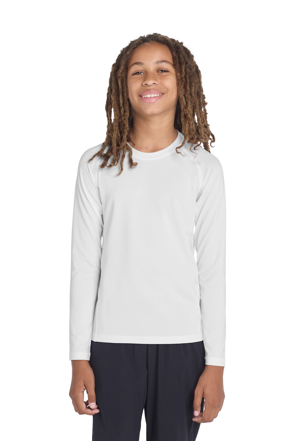 Sport-Tek  Youth Long Sleeve Rashguard Tee - White