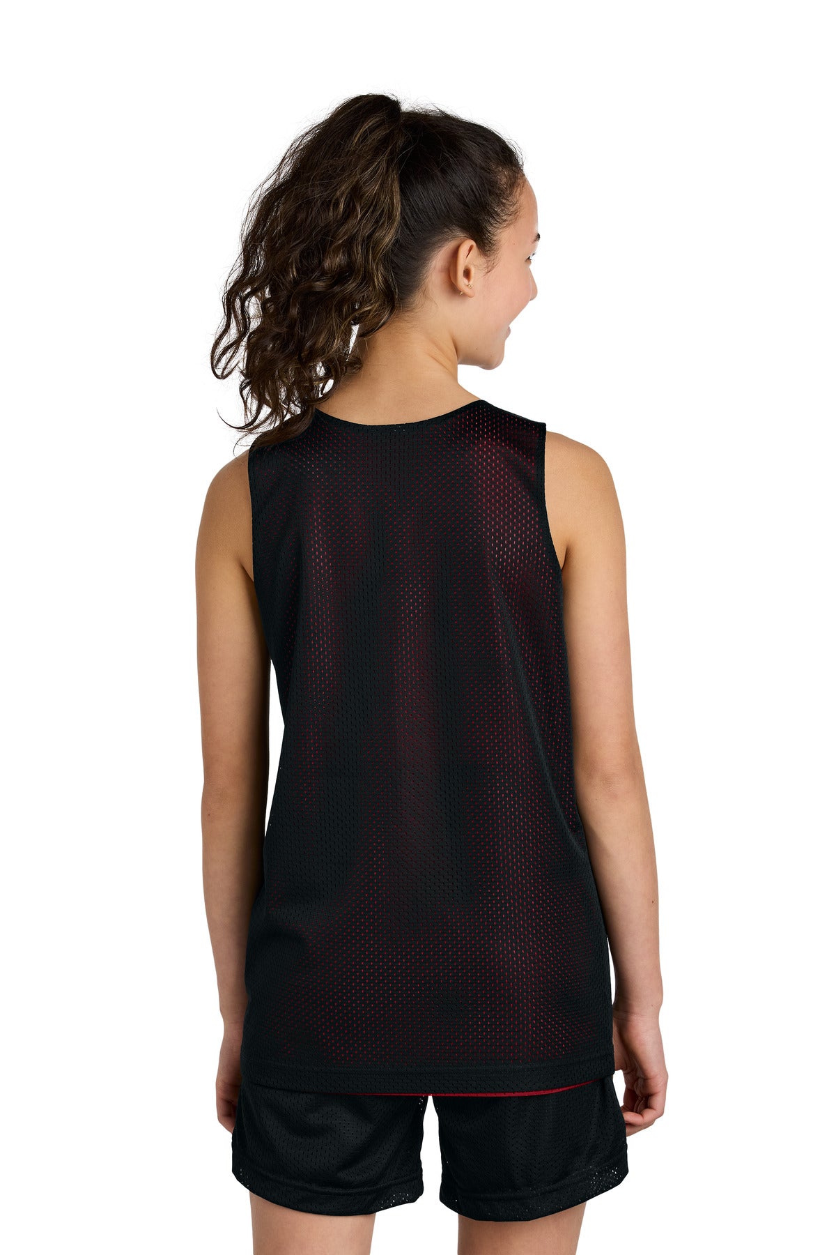 Sport-Tek Youth PosiCharge Reversible Mesh Tank - Black/ Deep Red