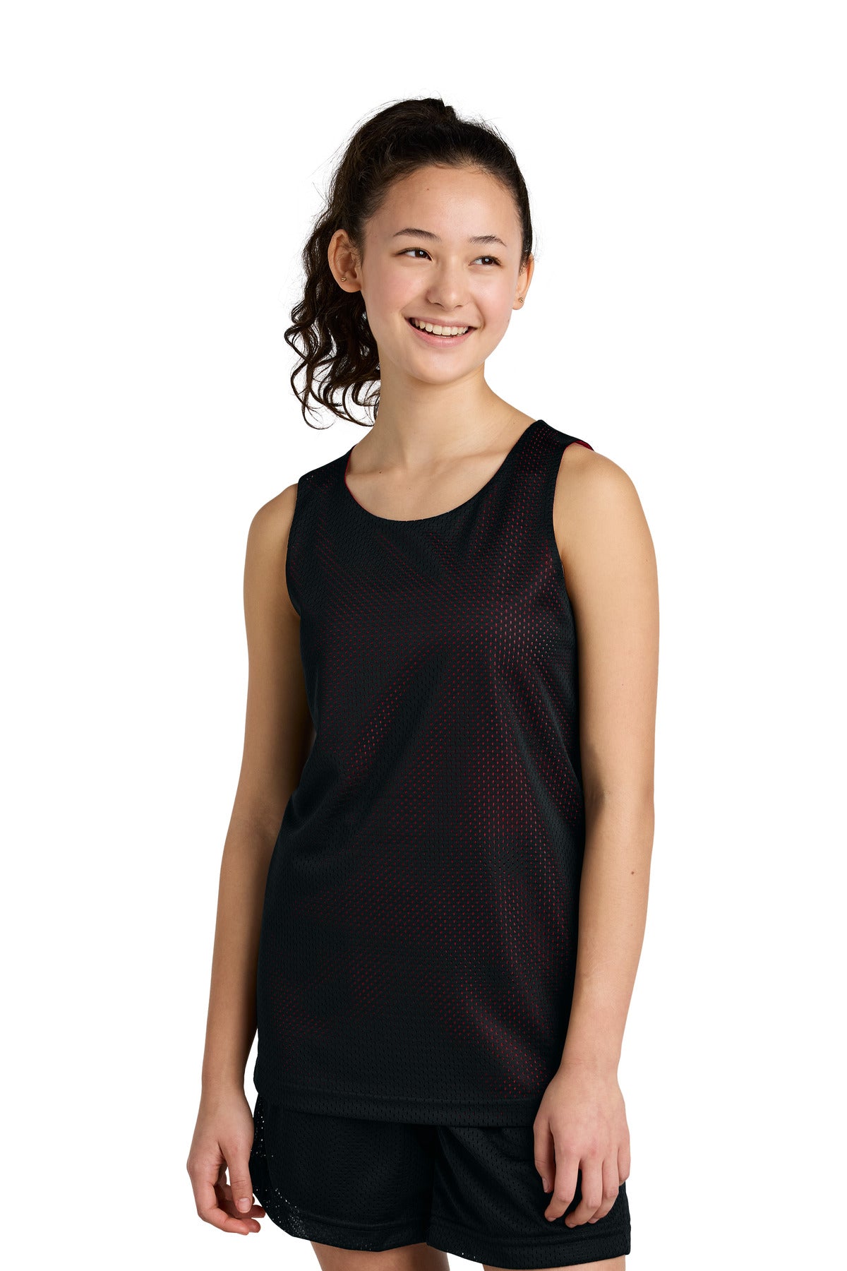 Sport-Tek Youth PosiCharge Reversible Mesh Tank - Black/ Deep Red