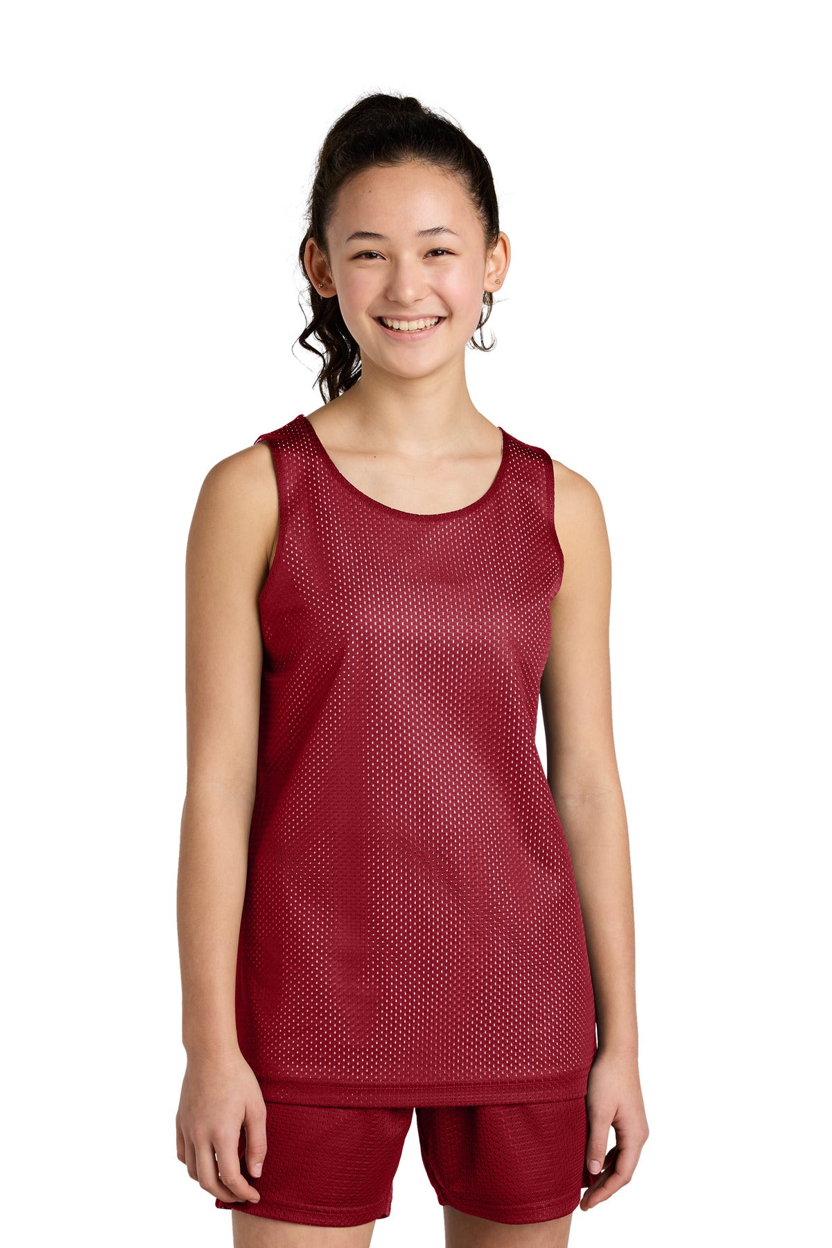 Sport-Tek Youth PosiCharge Reversible Mesh Tank - Deep Red/ White