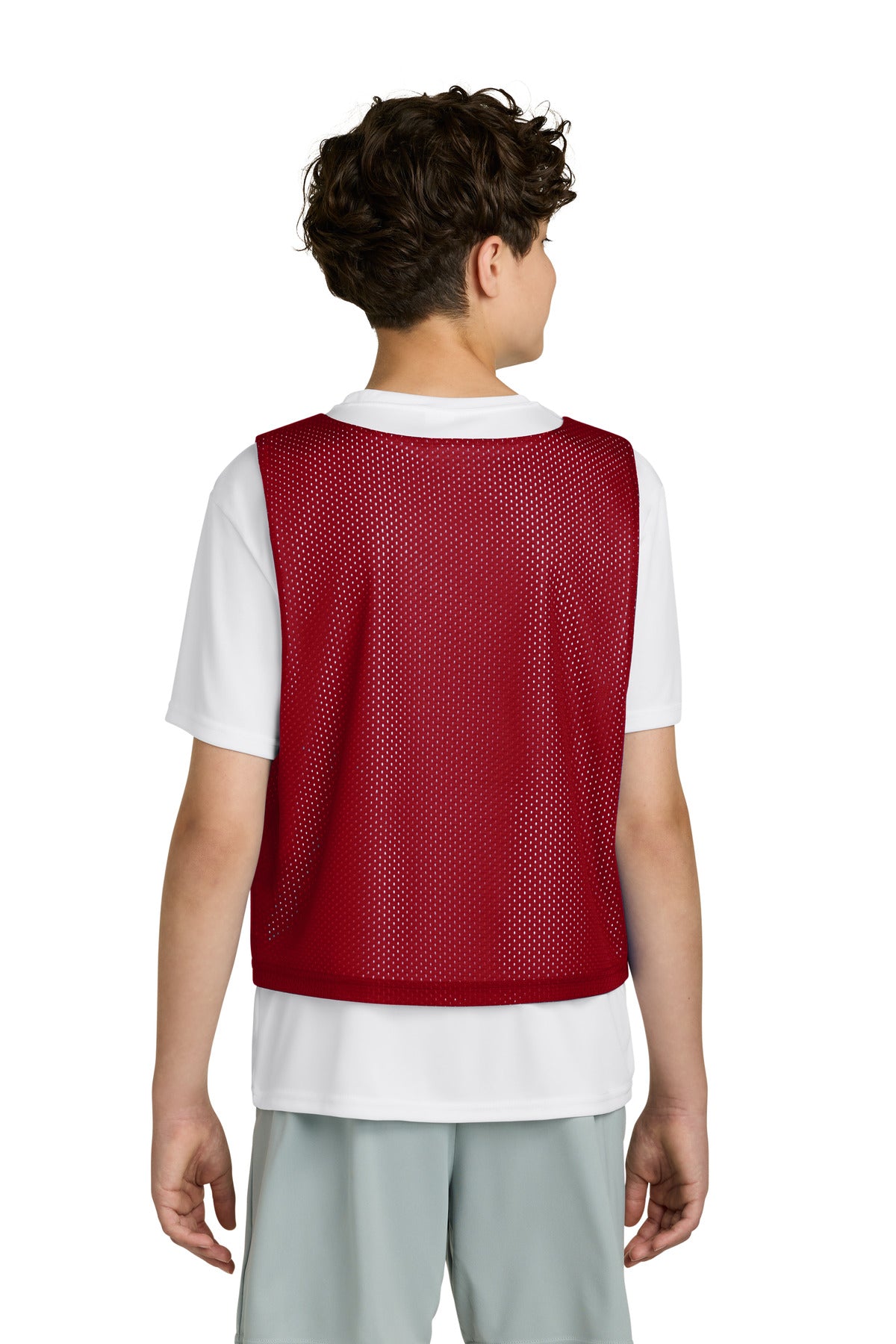 Sport-Tek Youth Lacrosse Reversible Pinnie - Deep Red/ White