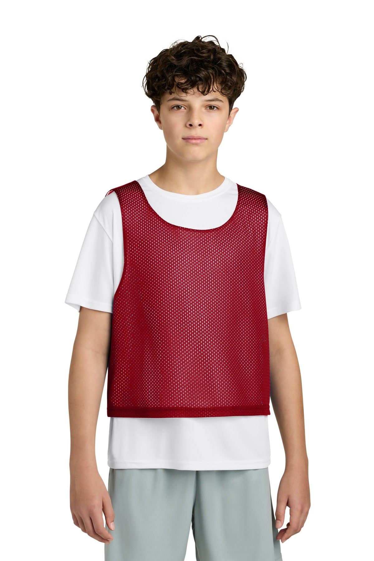 Sport-Tek Youth Lacrosse Reversible Pinnie - Deep Red/ White