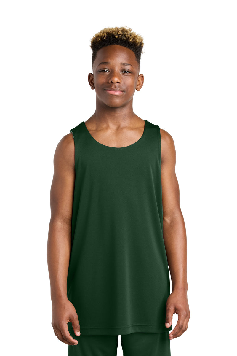 Sport-Tek Youth PosiCharge Competitor Rev Tank - Forest Green/ White