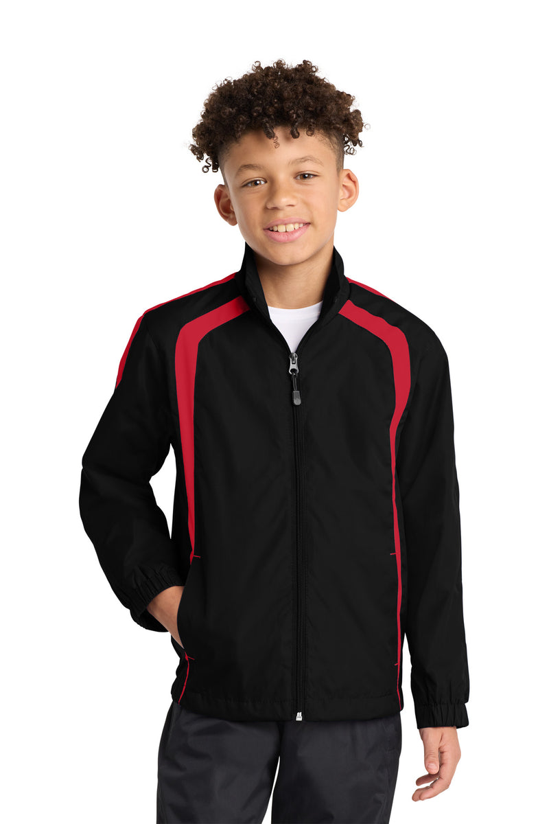 Sport-Tek Youth Colorblock Raglan Jacket - Black/ True Red
