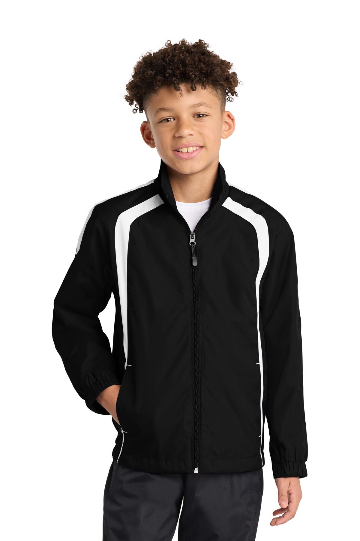 Sport-Tek Youth Colorblock Raglan Jacket - Black/ White