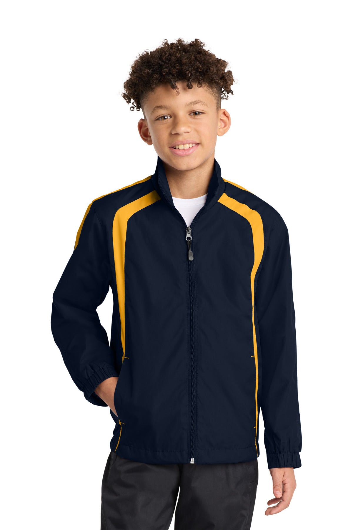 Sport-Tek Youth Colorblock Raglan Jacket - True Navy/ Gold