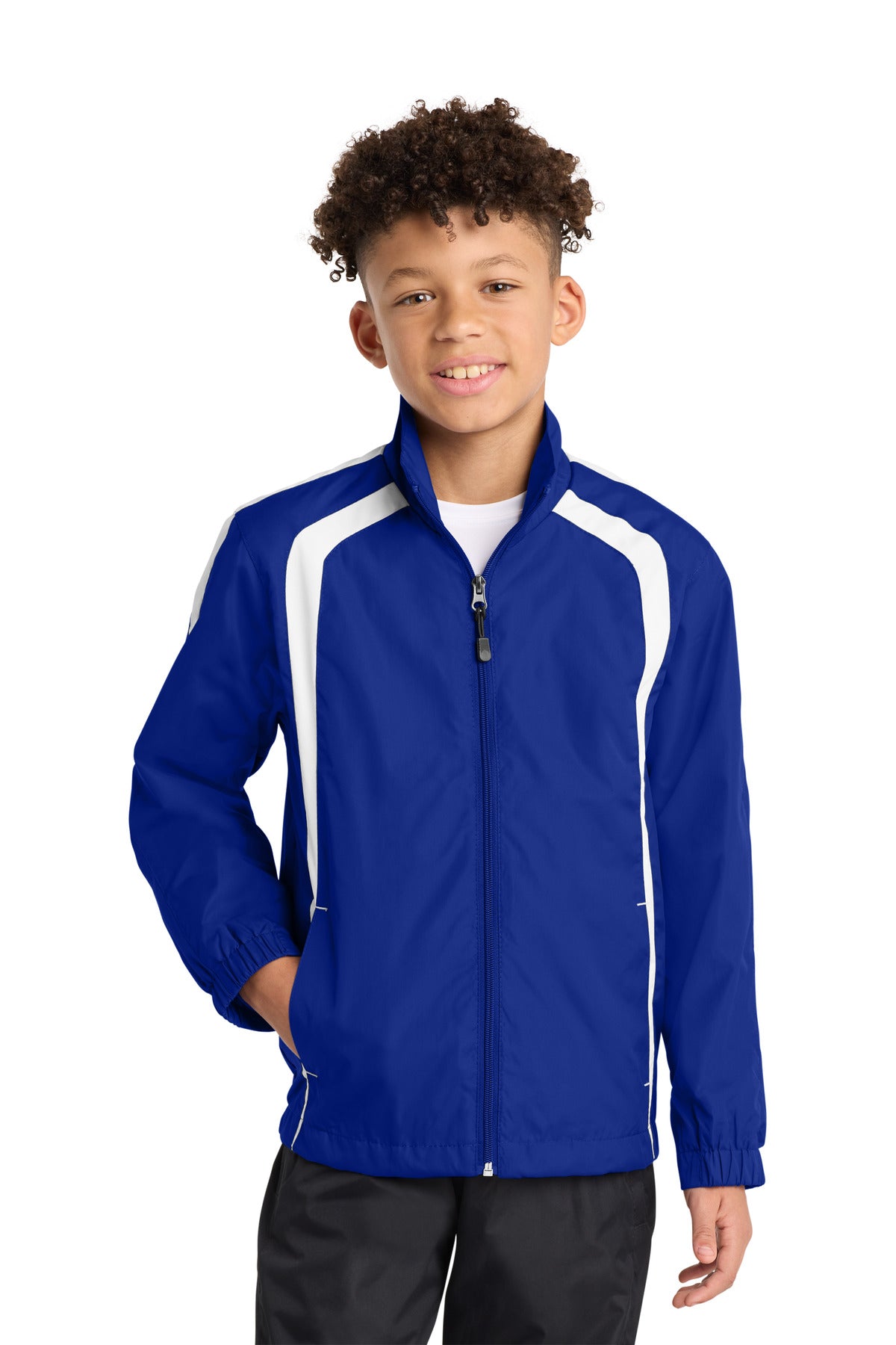 Sport-Tek Youth Colorblock Raglan Jacket - True Royal/ White