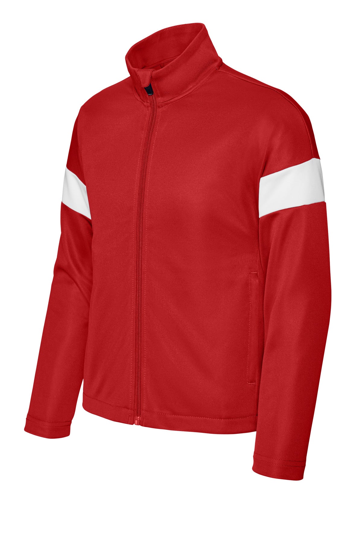 Sport-Tek Youth Travel Full-Zip Jacket - Deep Red/ White