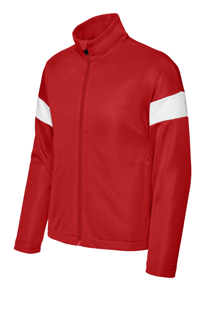 Sport-Tek Youth Travel Full-Zip Jacket - Deep Red/ White