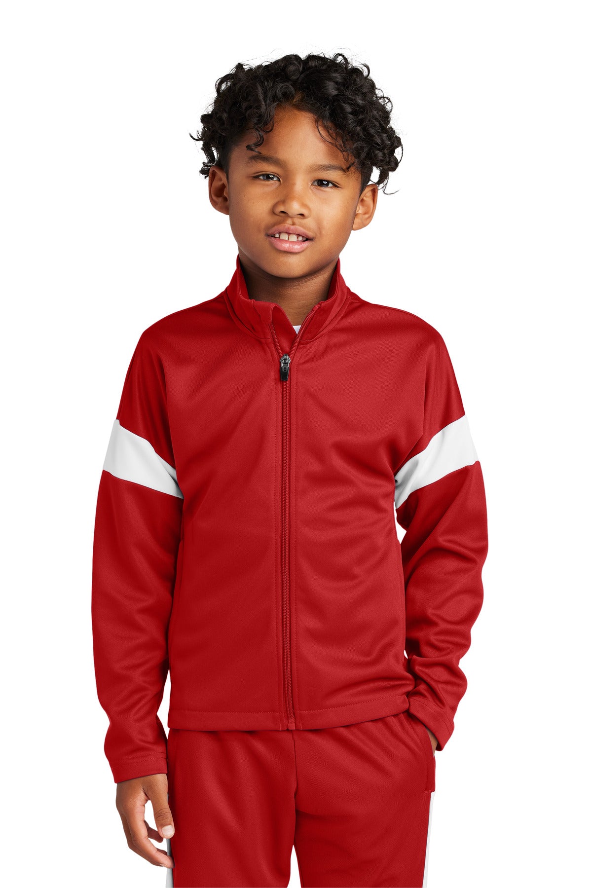 Sport-Tek Youth Travel Full-Zip Jacket - Deep Red/ White