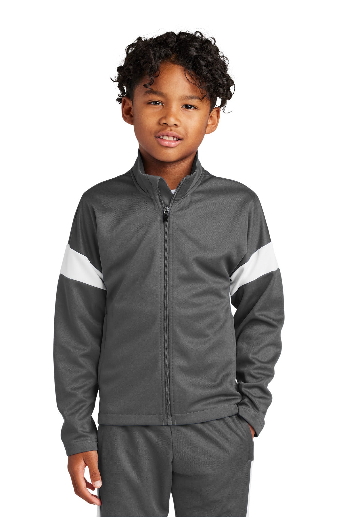 Sport-Tek Youth Travel Full-Zip Jacket - Iron Grey/ White