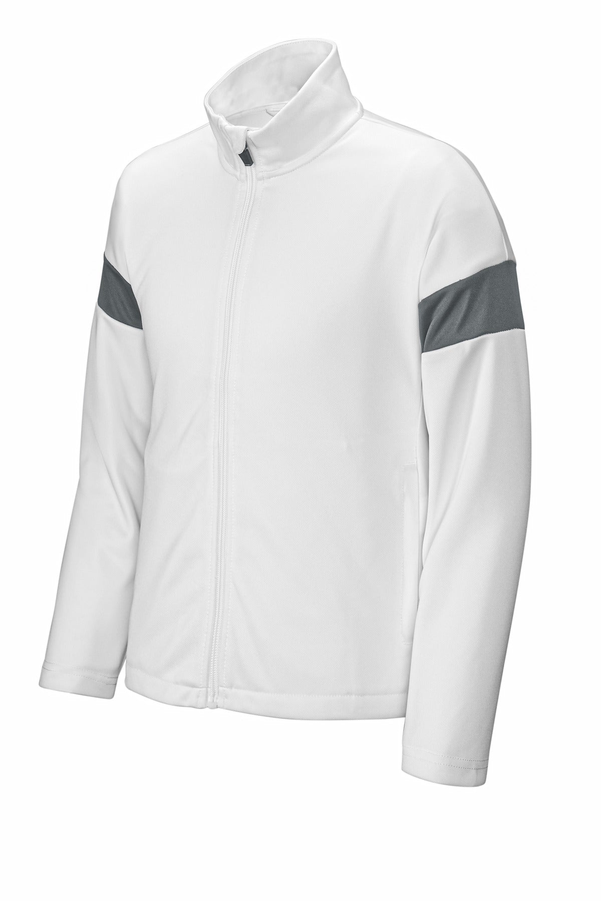 Sport-Tek Youth Travel Full-Zip Jacket - White/ Iron Grey