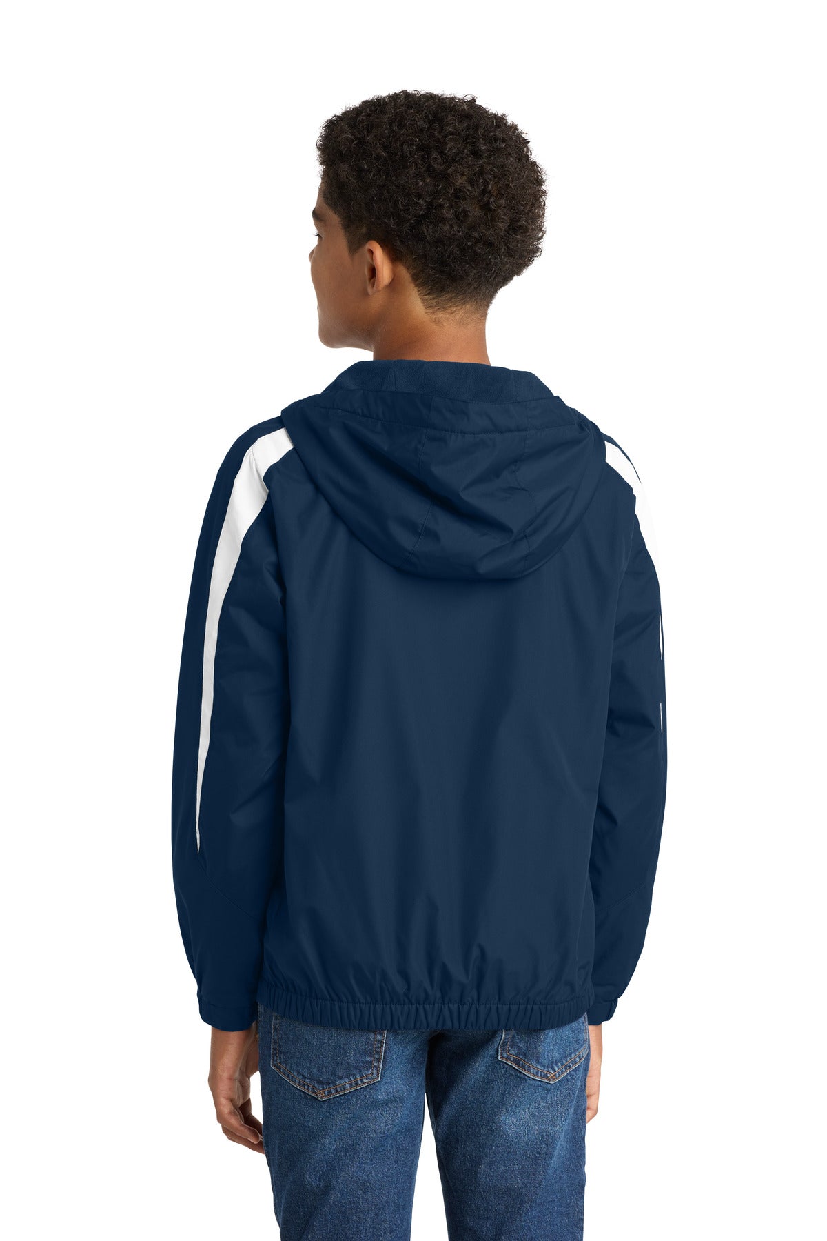 Sport-Tek Youth Fleece-Lined Colorblock Jacket - True Navy/ White