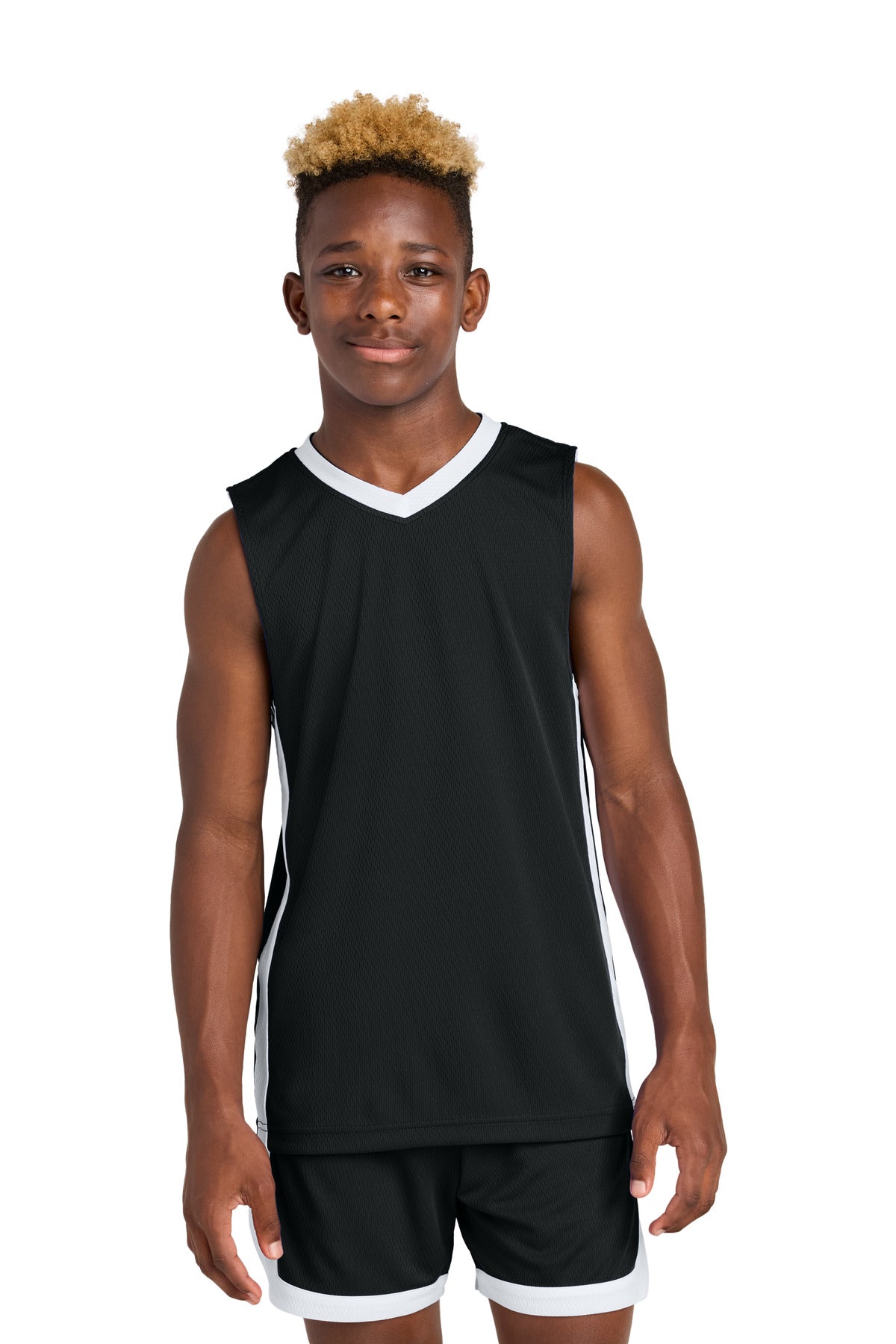 Sport-Tek Youth Rival Basketball Rev Jersey - Black/ White