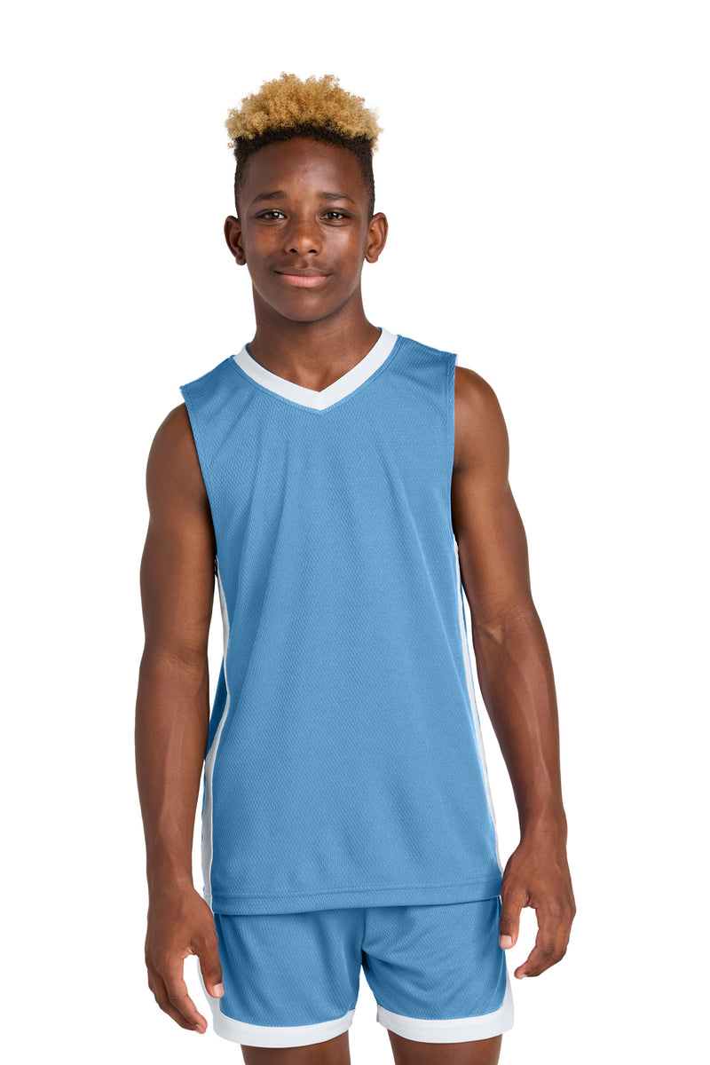 Sport-Tek Youth Rival Basketball Rev Jersey - Carolina Blue/ White