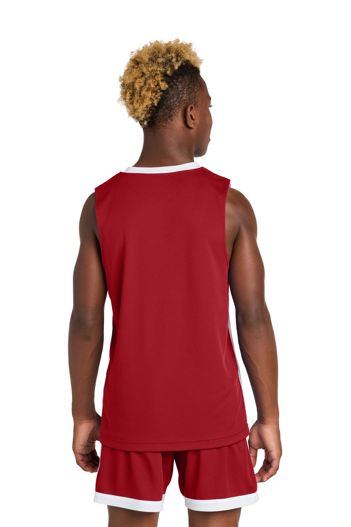 Sport-Tek Youth Rival Basketball Rev Jersey - Deep Red/ White