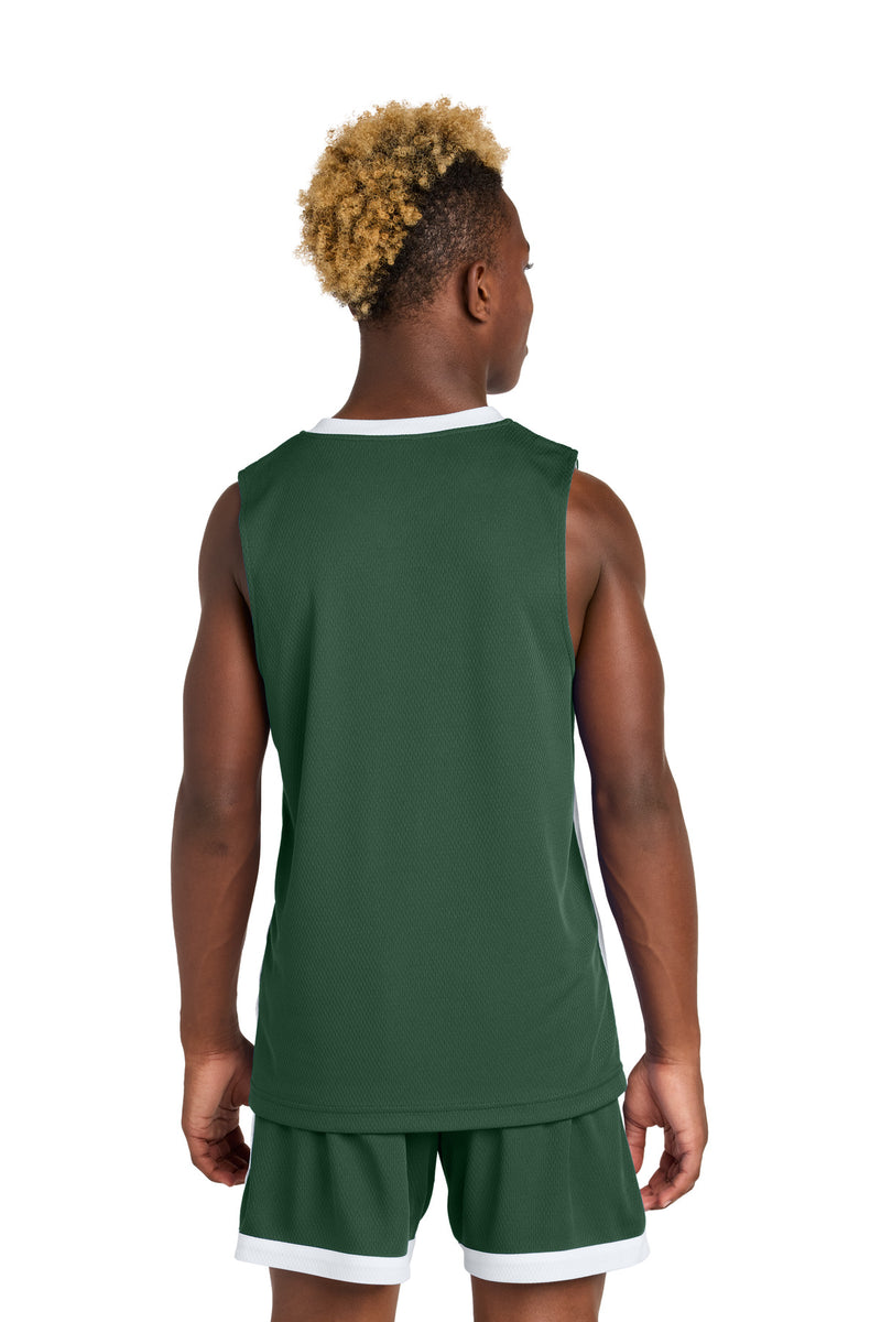 Sport-Tek Youth Rival Basketball Rev Jersey - Forest Green/ White