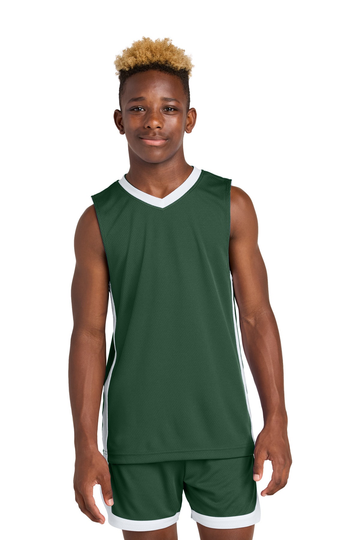 Sport-Tek Youth Rival Basketball Rev Jersey - Forest Green/ White
