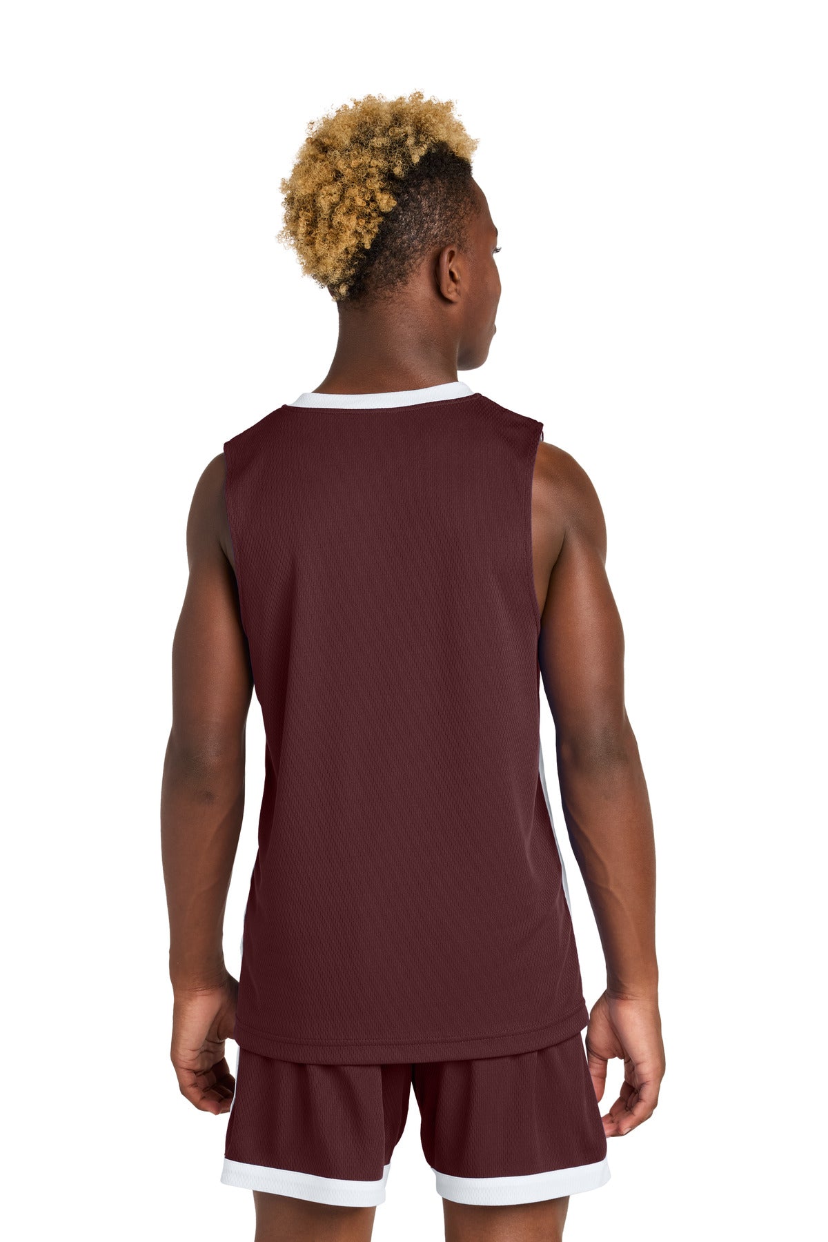 Sport-Tek Youth Rival Basketball Rev Jersey - Maroon/ White