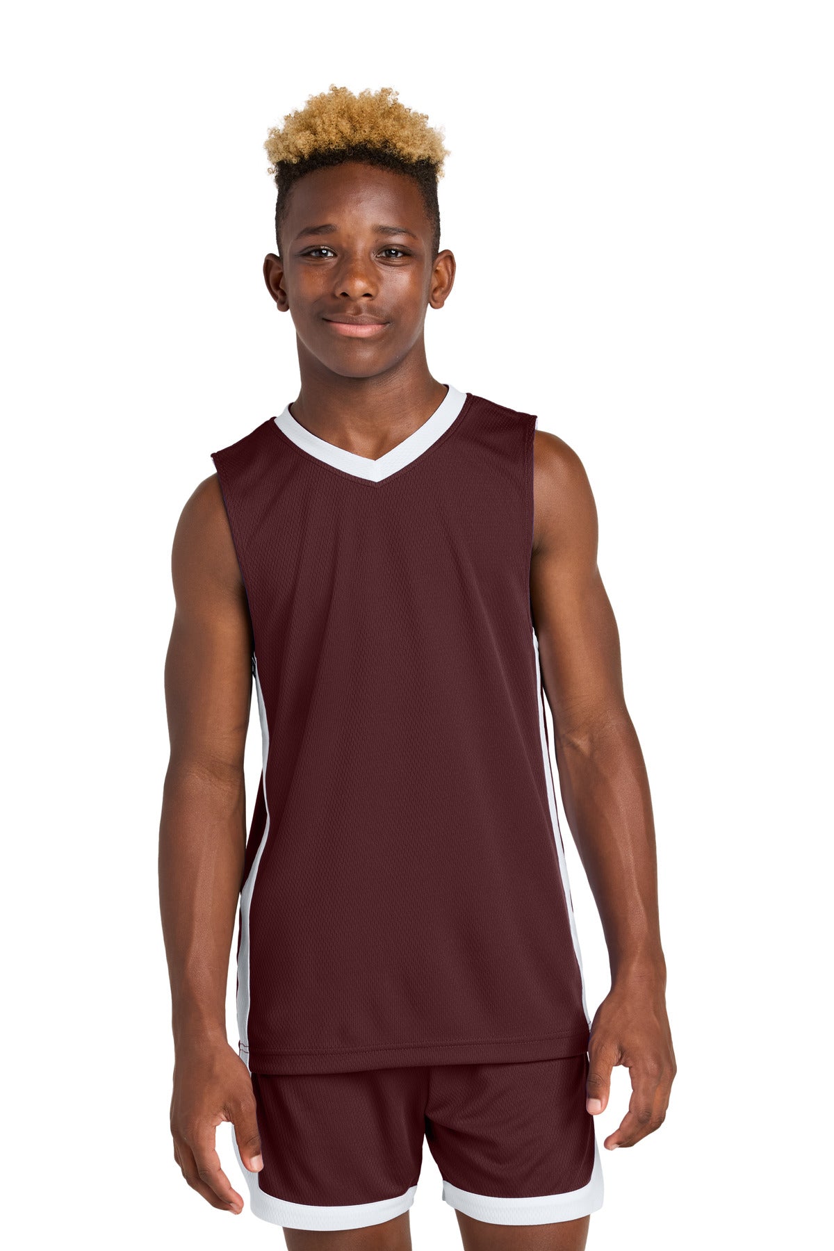 Sport-Tek Youth Rival Basketball Rev Jersey - Maroon/ White