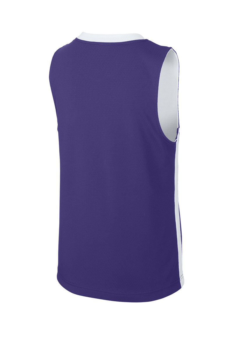Sport-Tek Youth Rival Basketball Rev Jersey - Purple/ White