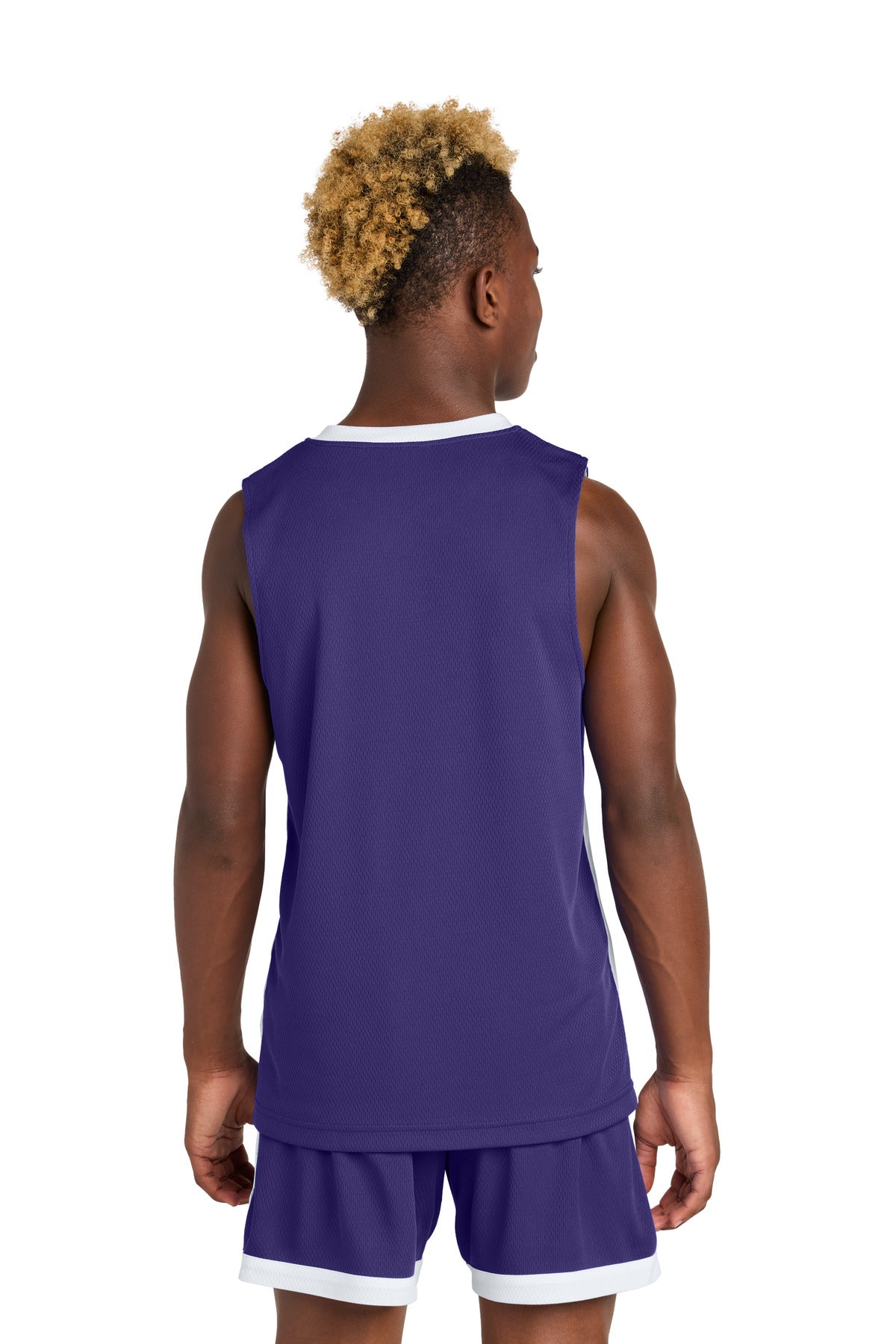 Sport-Tek Youth Rival Basketball Rev Jersey - Purple/ White